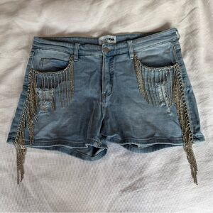 Fashion Nova Denim Shorts with Rhinestone Fringe